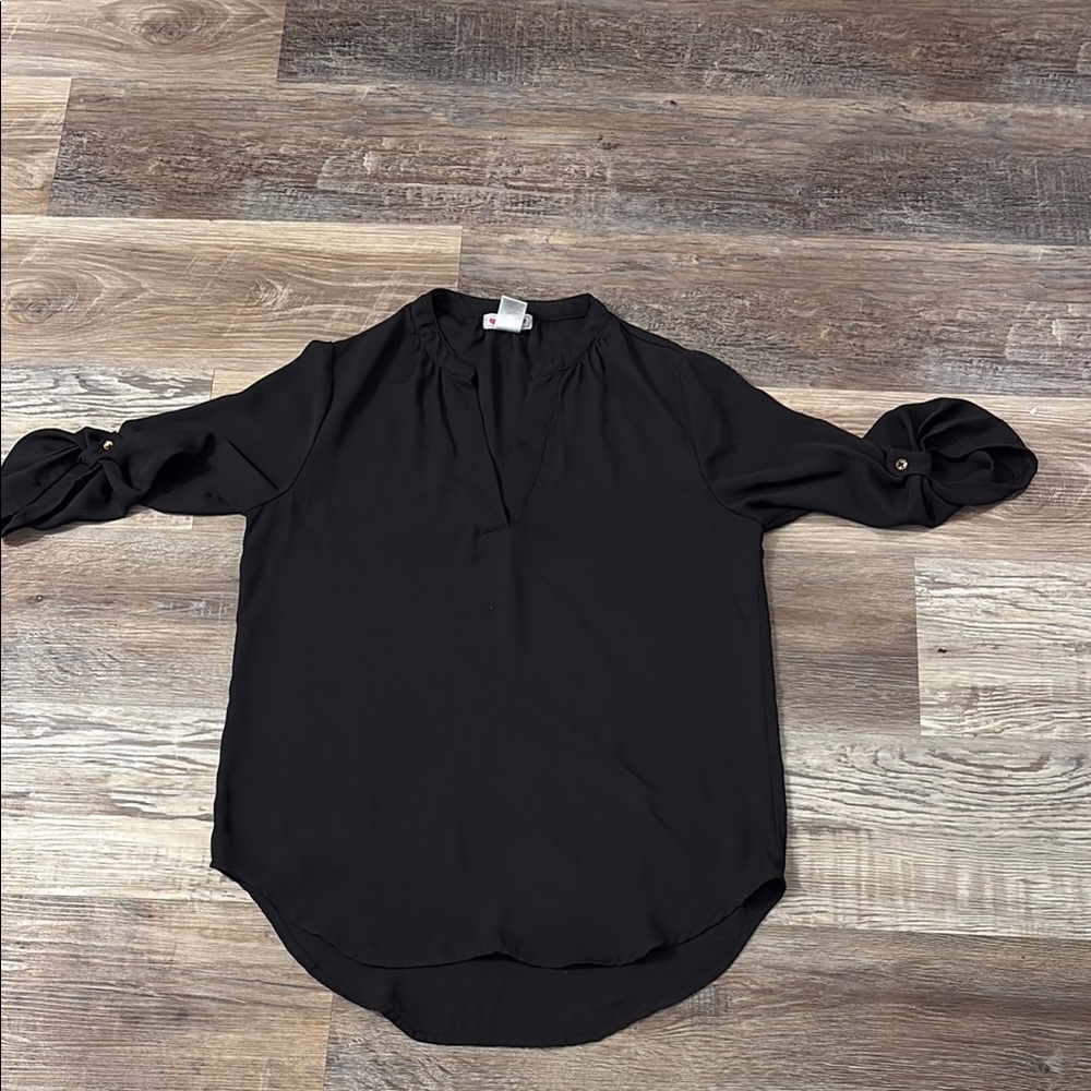 Trixxi Black Mandarin Collar 3/4 Sleeve Blouse